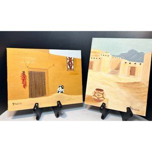 2 Original Paintings Southwest by Artist Massie Signed Vintage Adobe 8" x 10"